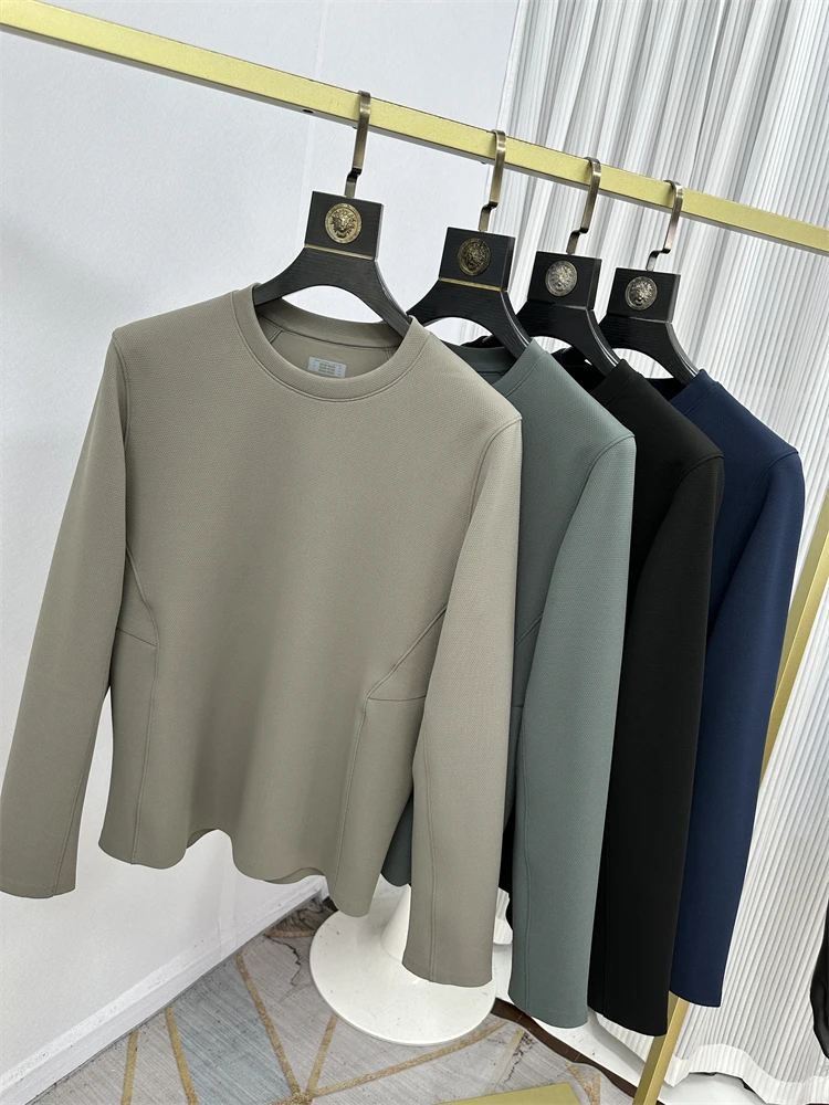 

Autumn Winter New Arrival Men's Double-Sided Knitted Long Sve round Ne Versatile T-irt Breathable Comfortable Faionable