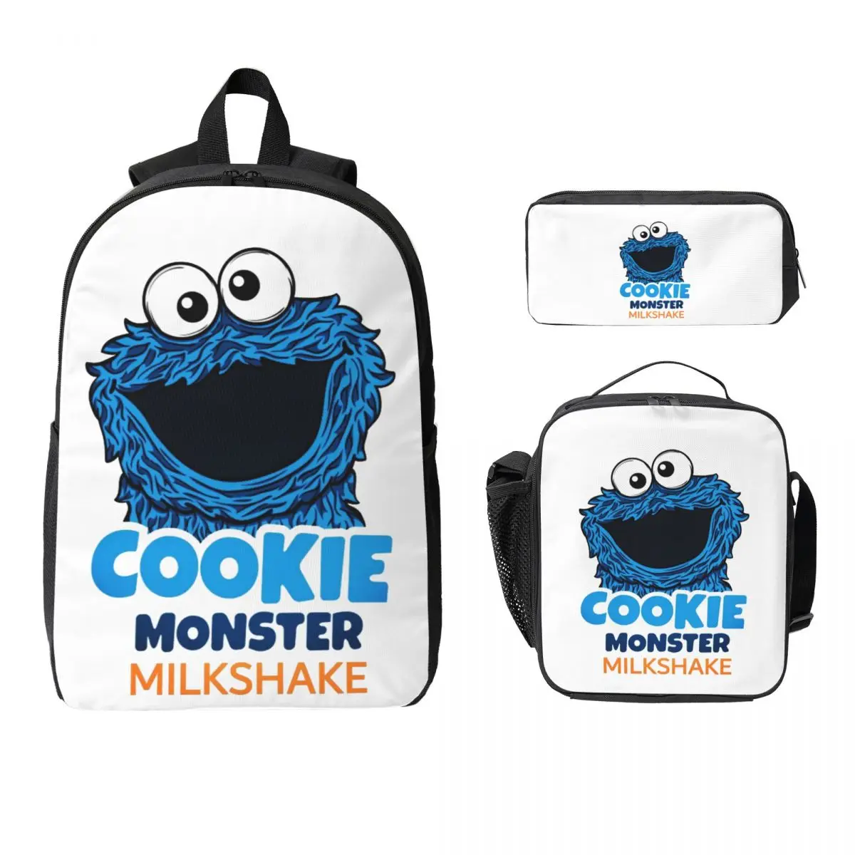 

Cookie Monster Backpack Student Boys Girls BookBag School Bag Laptop Shoulder Bags 3ps Insulated Lunch Bag Pencil Case