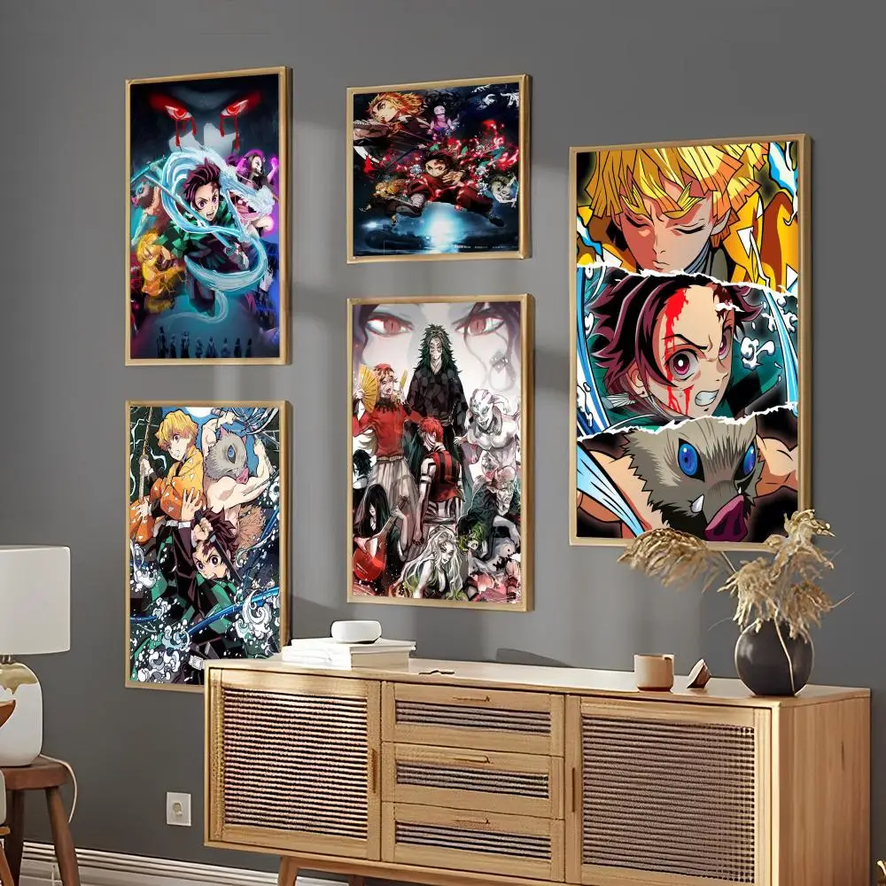 Anime Demon Slayer Self-adhesive Art Poster Fancy Wall Sticker for Living Room Bar Vintage Decorative Aesthetic Gaming Boy Room