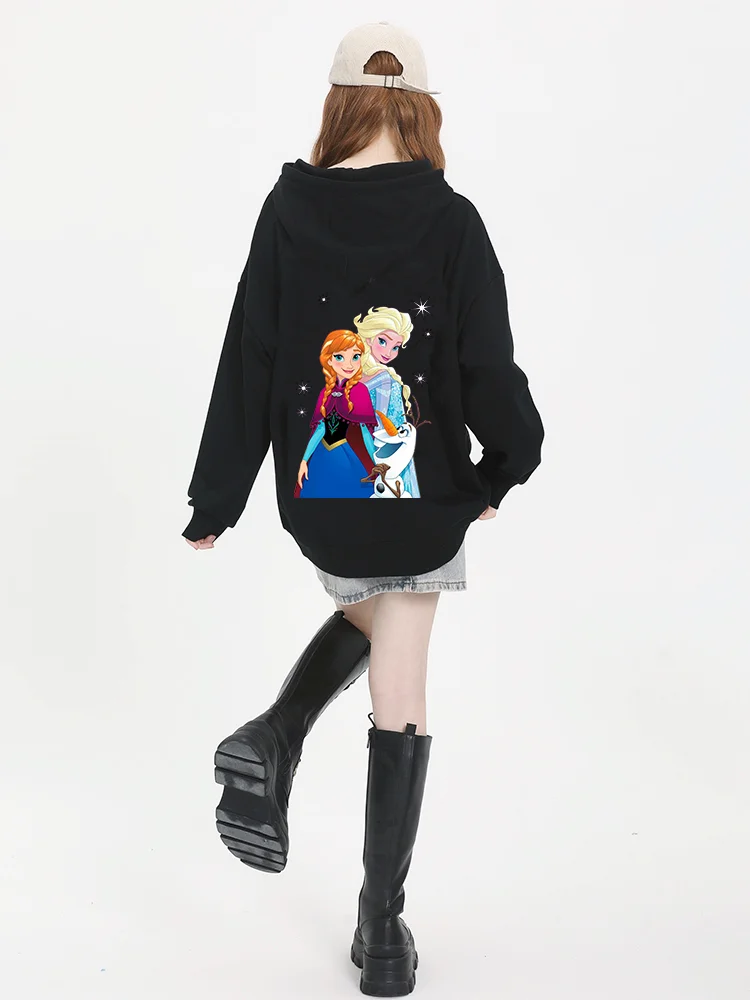 Disney Frozen Elsa and Anna Olaf Couple Printed Hoodie Cartoon Leisure Sports Street Student Girls Boys Hoodie