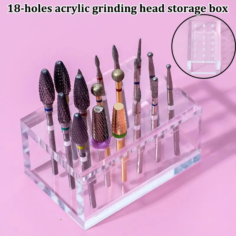 18 Hole Empty Nail Drill Bits Holder Storage Board Wood/Acrylic Grinding Head Organizer Manicure Accessory