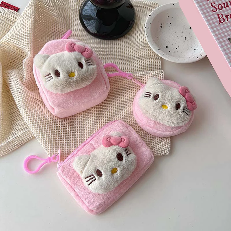 Sanrio Cartoon Cute Plush Purse Keychain Portable Hello Kitty Coin Purse Pendant Earphone Storage Bag Backpack Hanging Charms