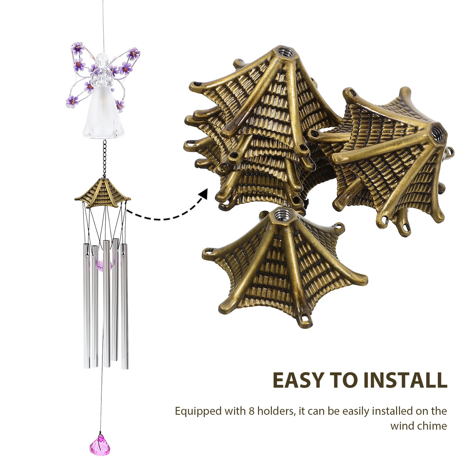 8 pçs liga de zinco vento carrilhão tampas acabamento durável resistente à ferrugem jardim pátio decoração ao ar livre sinos de vento toppers