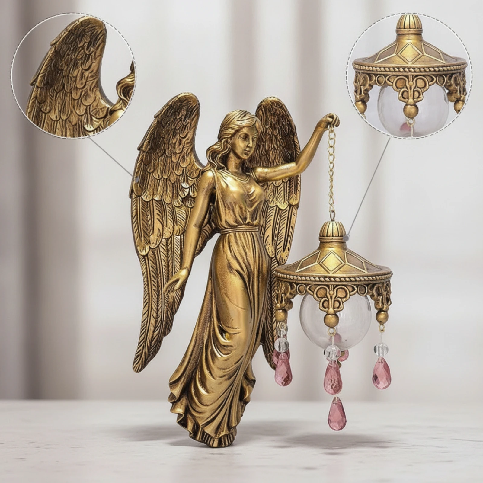 Angel Wall Lamp Decorative Wall Lamp with Lantern Sconce Battery Operated Shatter-Resistant for Collectors, Bedroom, Entryway