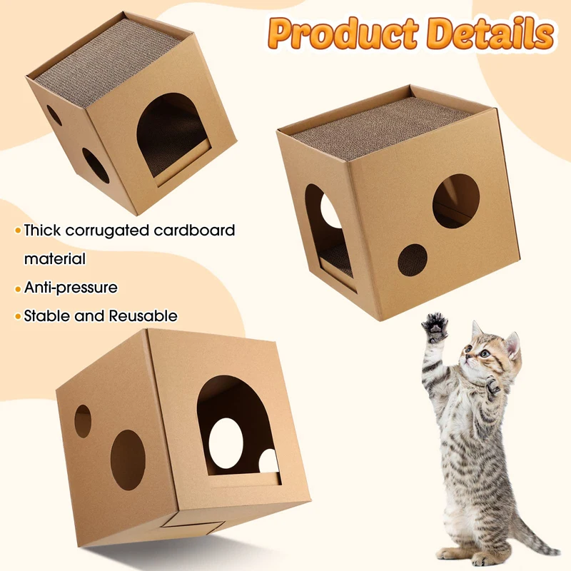 Benepaw Cat Cardboard House Corrugated Kitty Scratcher Pads Kitten Play Bed Indoor Sturdy Scratching Box Toy Small Animals