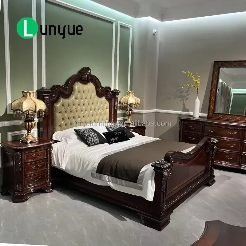 American Solid Wood Double Bed 1.8m Classic High End Villa Wedding Furniture Sturdy Frame Elegant Design For Master Bedroom