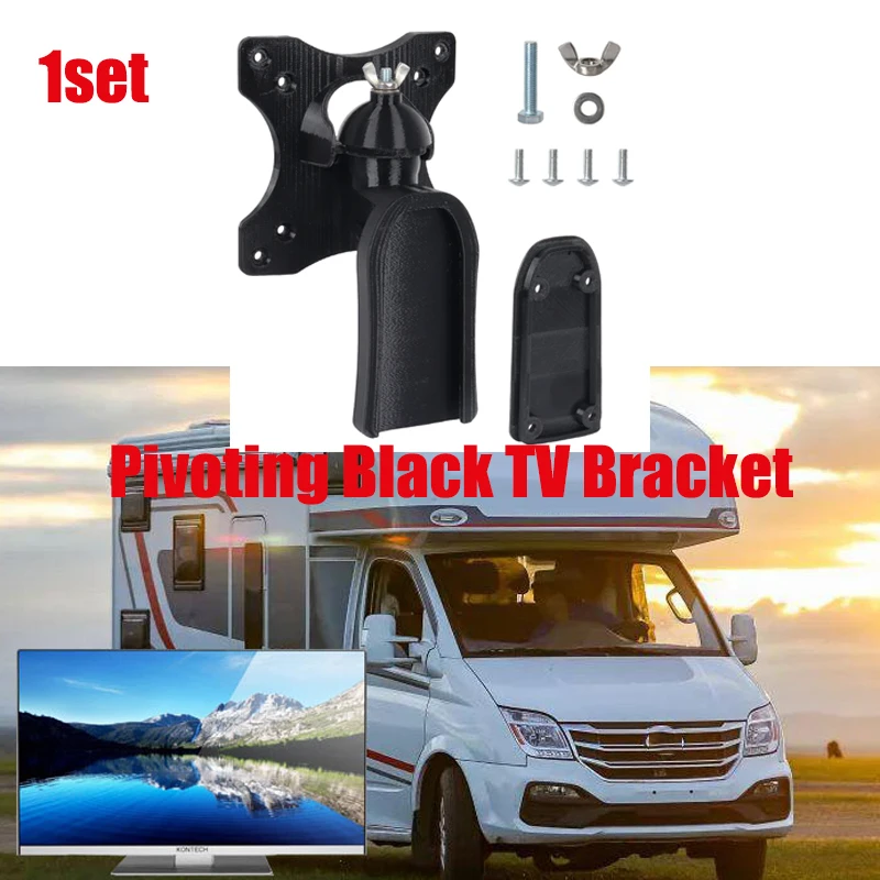 1set Black RV Pivoting TV Bracket Kit Wall-Mounted TV Holder Kit For Caravans Interior Adjustable Angle For Comfortable Viewing
