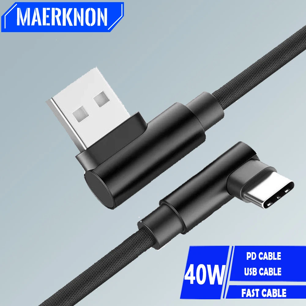 5A USB C Cable Fast Charging Cable For Huawei Mate Xiaomi Samsung Poco Mobile Phone Charging Cord 90 Degree Data Transfer Cord