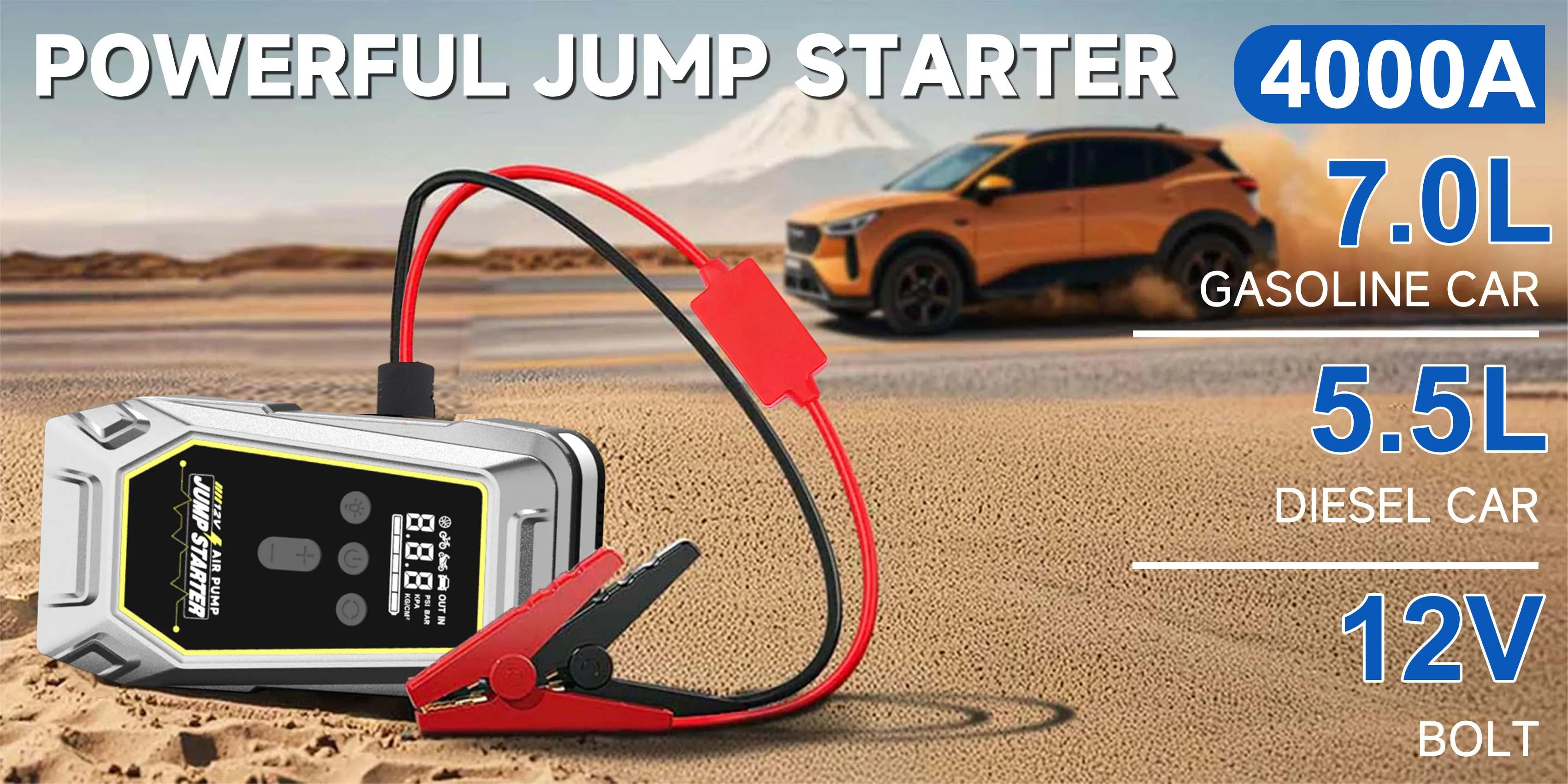 Tragbares 7000A Auto-Starthilfegerät mit 150 PSI Luftpumpe, Powerbank, 4-in-1-Luftkompressor, 12V Autobatterie-/Reifenfüllgerät – Detail 2
