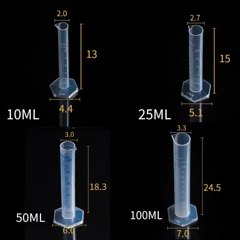 Copo padrão da medida do laboratório da química do vidro/cilindro de medição plástico com escova do cilindro de medição e conta-gotas