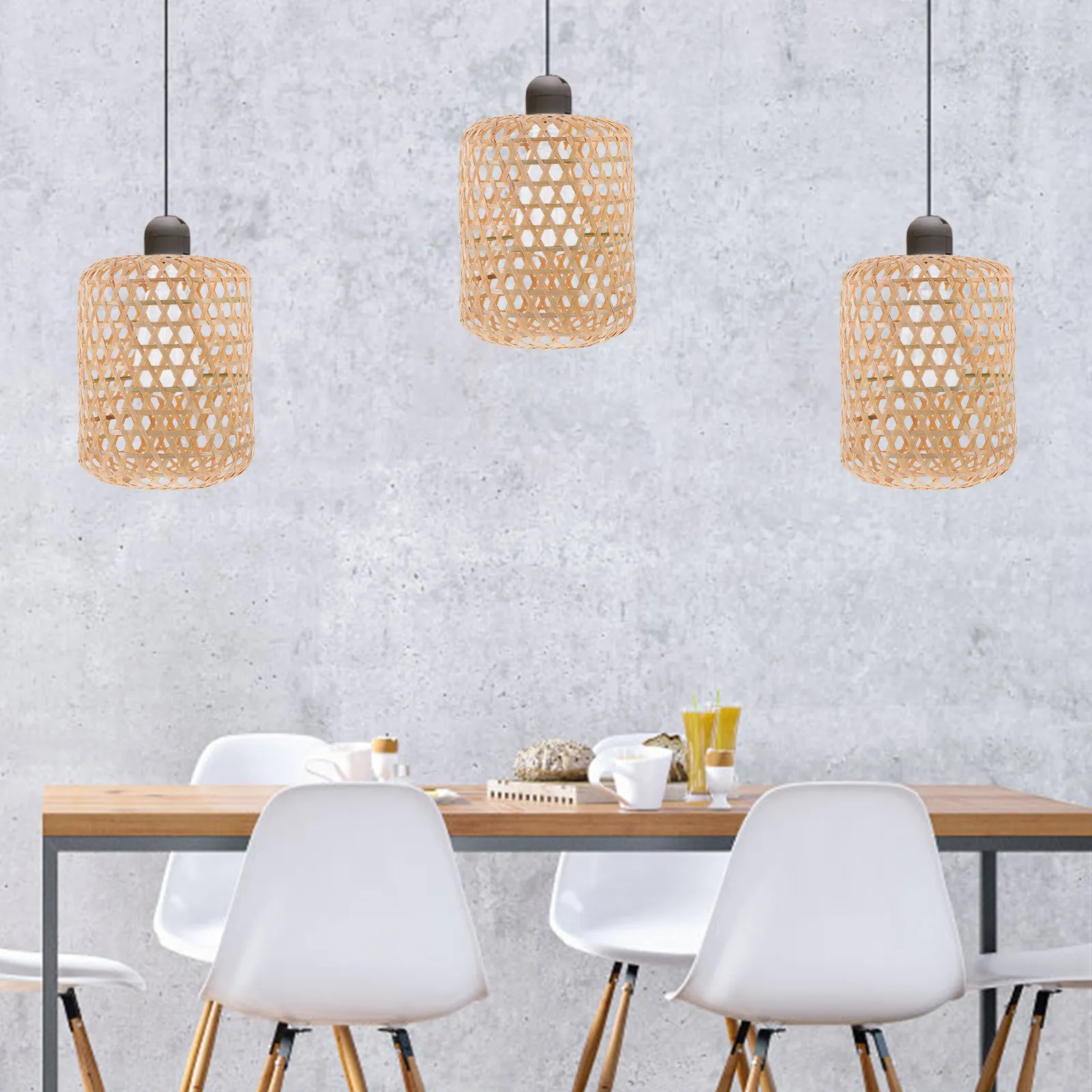 Handwoven Bamboo Lampshade Pendant Lamp Shade Woven Chandelier Shade Soft Light Diffuser for Home Office Restaurant Hotel Decor