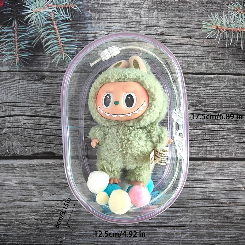 Bolsa transparente para exteriores, Mini funda transparente para muñecas de peluche Kawaii para niñas de 15cm-16cm, muñeco de peluche de dibujos