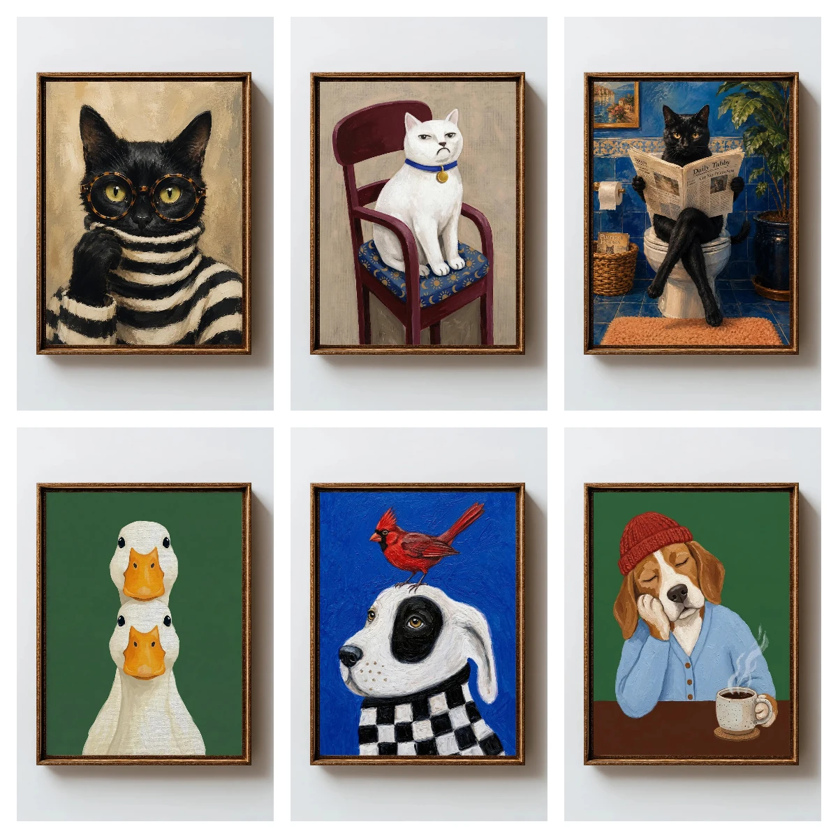 Modern Funny Cartoon Animals Poster Black Cat Canvas Wall Art Abstract Unframed Animals Poster for Nursery and Living Room Decor
