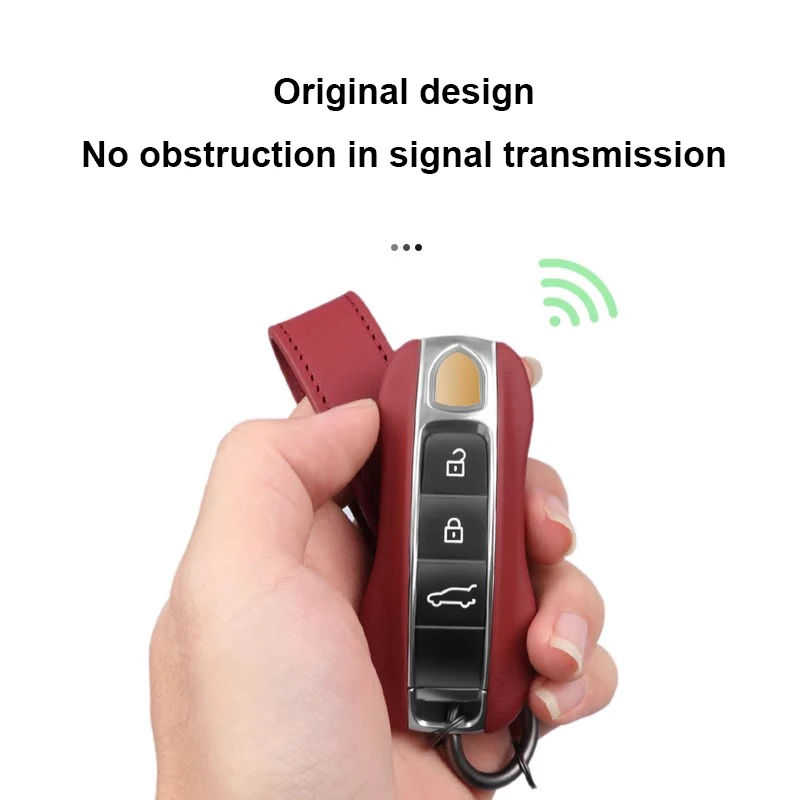 Luxury Genuine Leather Car Key Case Cover Protective Keychain For Porsche Boxster Cayman Panamera Cayenne Macan 718/911 Taycan