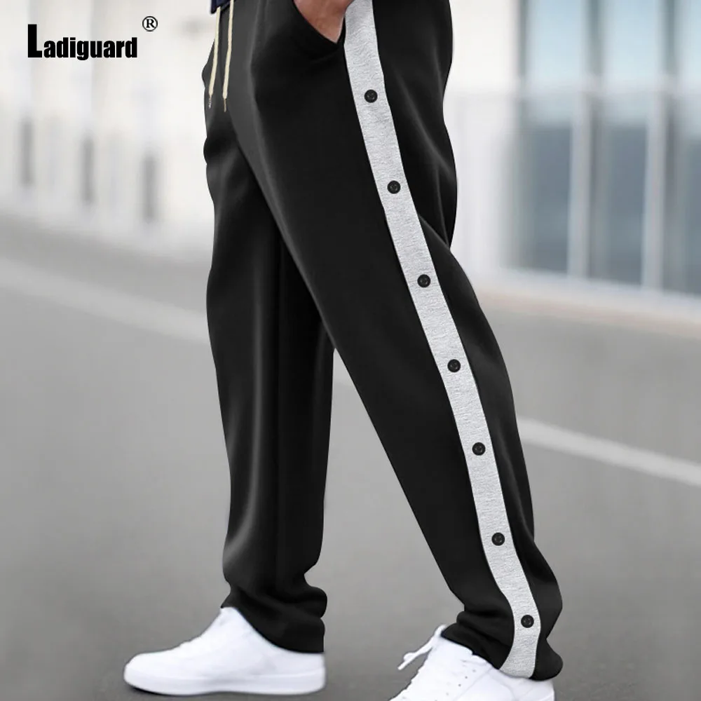 Large Size 3xl Mens Casual Wide Leg Pants Men Fashion Striped Multi-Buttons Pocket Trousers 2024 Autumn New Patchwork Sweatpants