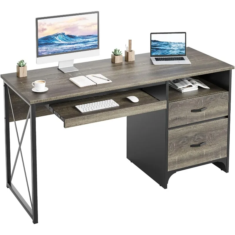 

Office Desk with Drawers, 55 inch Industrial Computer Desk with Storage, Wood Teacher Desk with Keyboard Tray & File Drawer