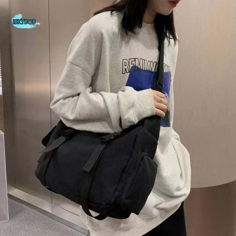 

Large Capacity Cloth Crossboby Bag Casual Korean Style Harajuku Shoulder Bag Solid Color Leisure Canvas Messenger Bag Sport