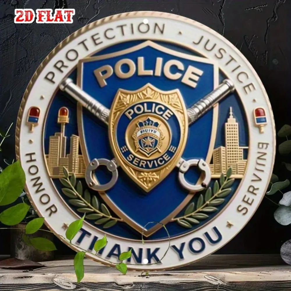 Amerikanisches Polizeiabzeichen aus Metall, 7,87 Zoll rund, Sheriff-Dekoration, rustikale Americana-Wandkunst für Zuhause, Garage, Bar