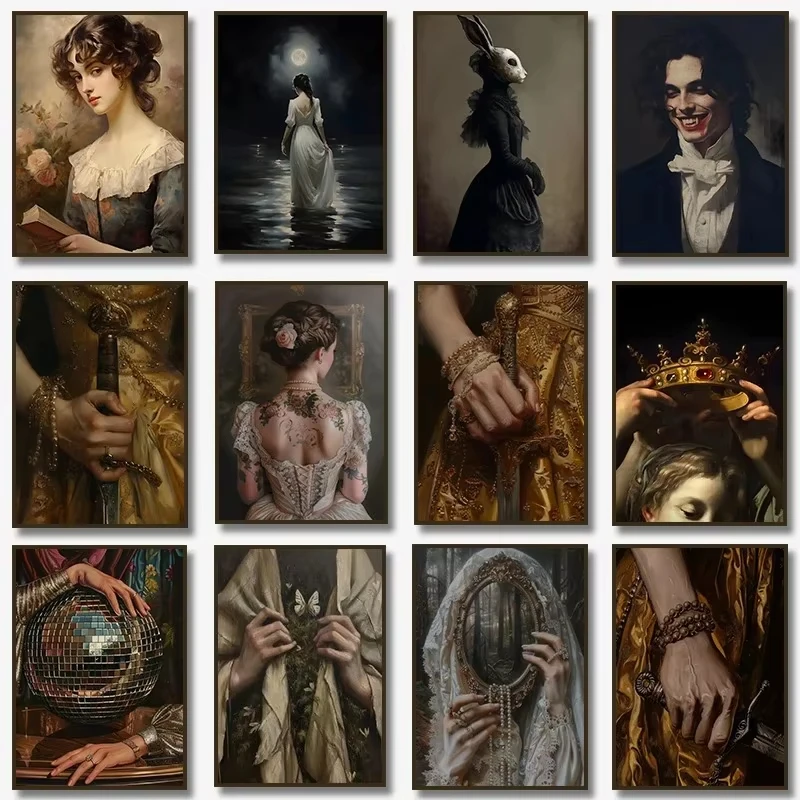 Oil Painting by Number Kit Dark Academia Vampire Woman for Adults Canvas Victorian Baroque Wall Art Home Decor Gift