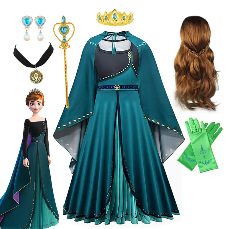 

Disney Anna Princess Dress for Girls Printing With Cloak Halloween Carnival Cosplay Frozen 2 Costume Birthday Party Kids Clothes