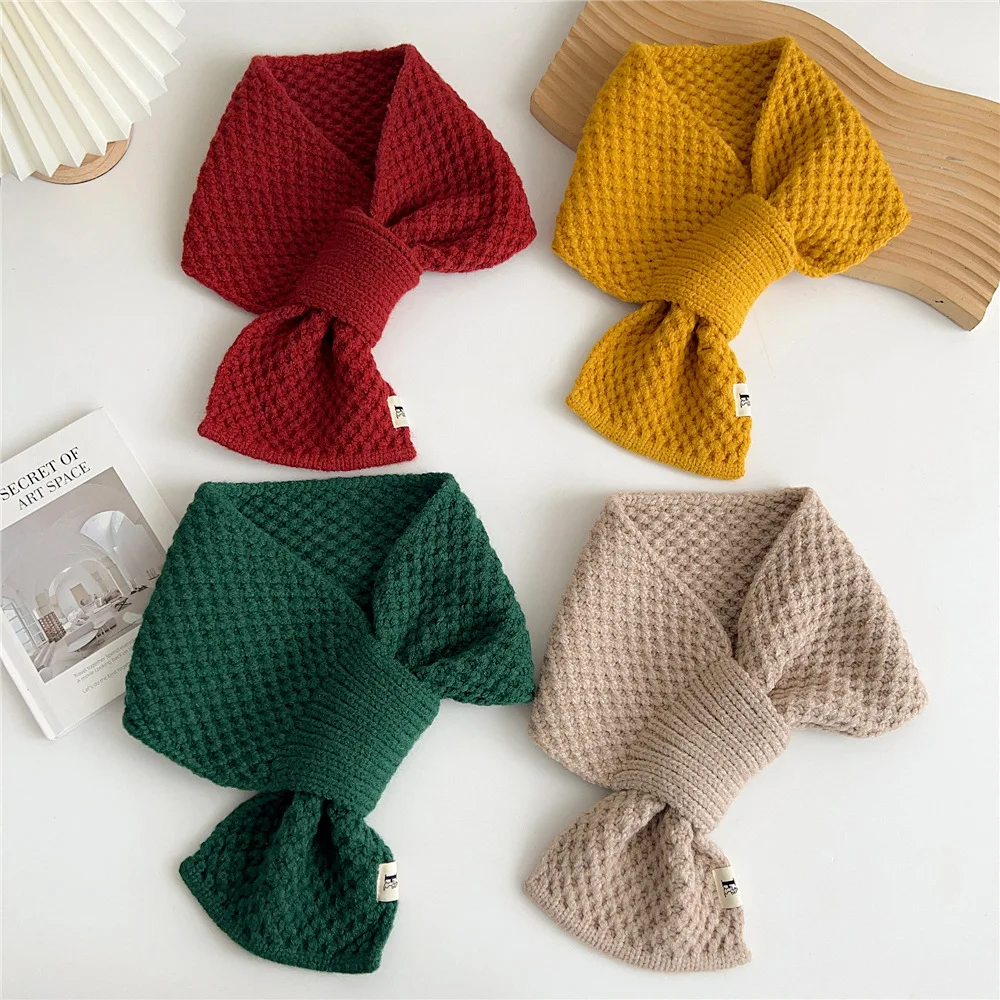 New Winter Scarf Women Fashion Cross Connection Solid Color Knitted Neck Scarf Short Small Neckerchief Thick Warm Scarf