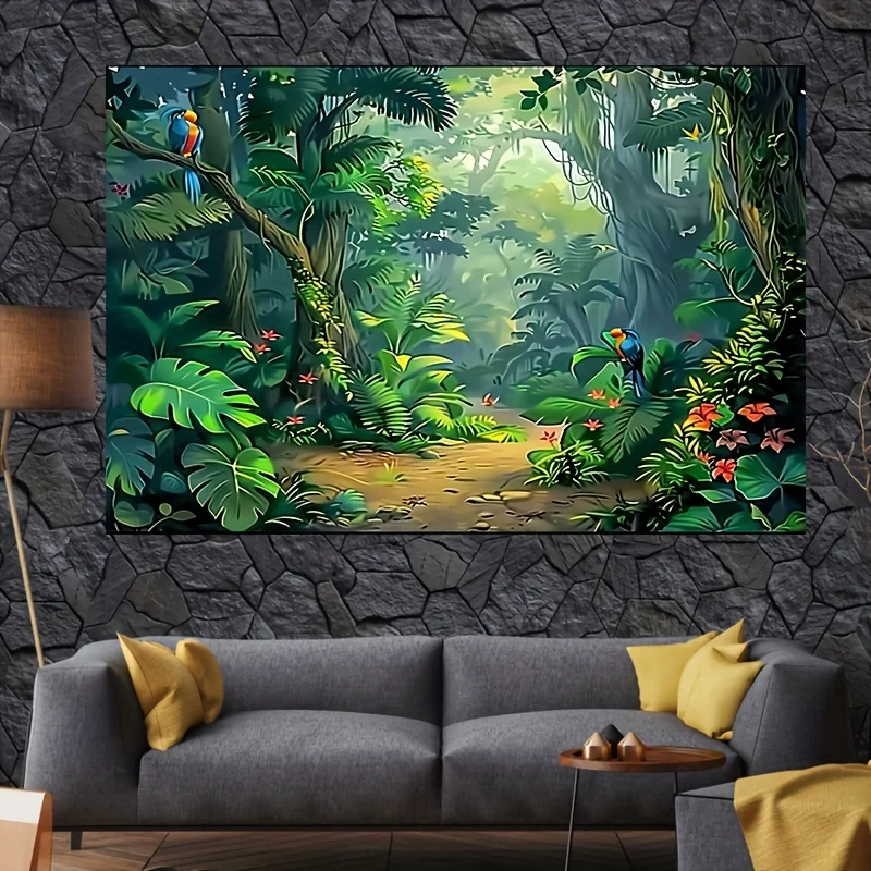 Enchanted Jungle Adventure Backdrop - Polyester Fabric, Spring Nature & Rainforest Theme, Green Dirt Road Design For Parties
