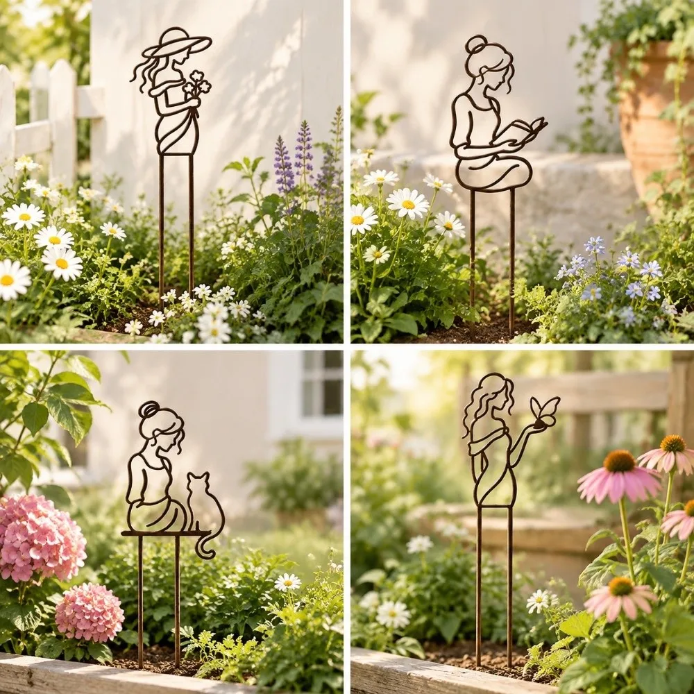 Iron Character Silhouette Plant Stand Hollow Out Strong Load Bearing Plant Fixed Frame Weather Resistance