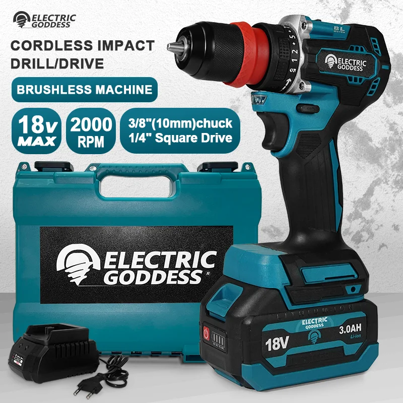 

EGOD 3/8'' Cordless Brushless Impact Drill Set Brushless Mini Drill Construction Site Power Tools for makita 18v Battery