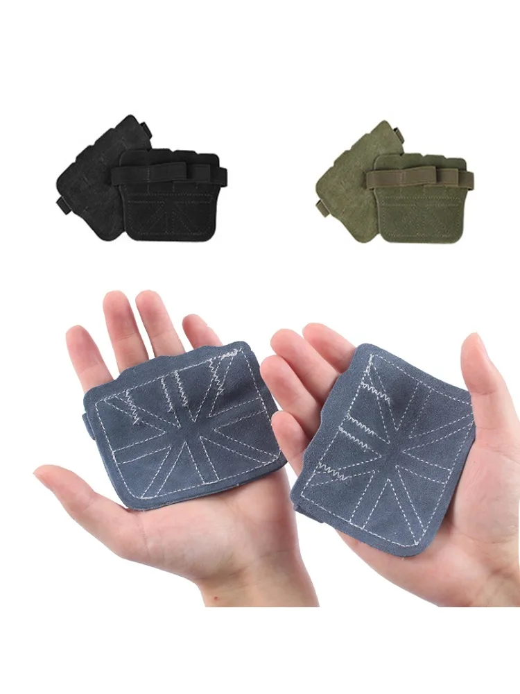 1 Pair Cowhide Bodybuilding Gym Gloves Four-finger Palm Protection Anti-slip Wear-resistant Fitness Sports Training Palm Guard