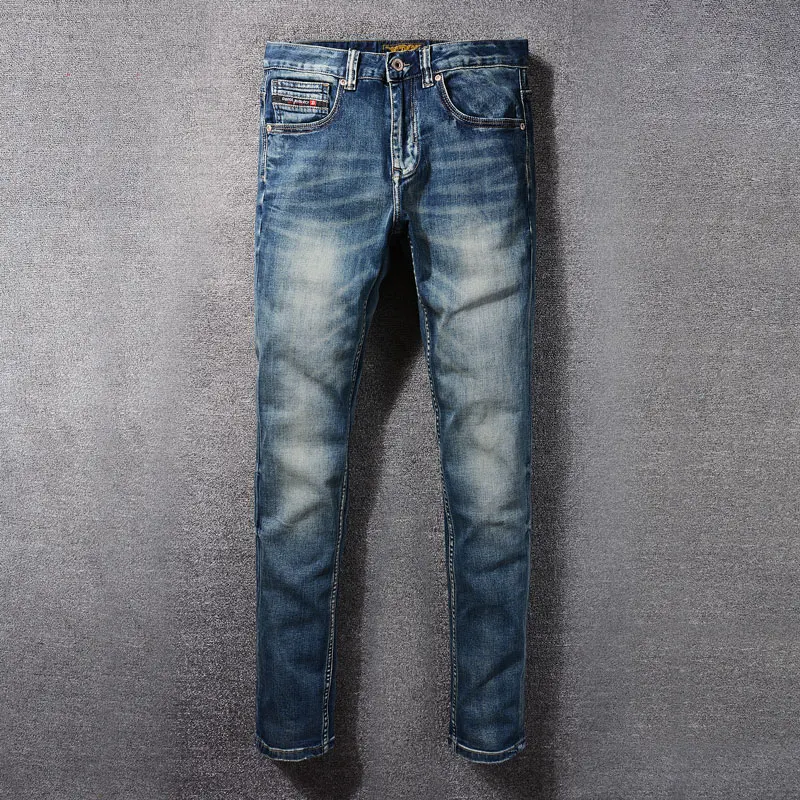 

Fashion Designer Men Jeans High Quality Retro Washed Blue Stretch Slim Fit Ripped Jeans Men Italian Style Vintage Denim Pants