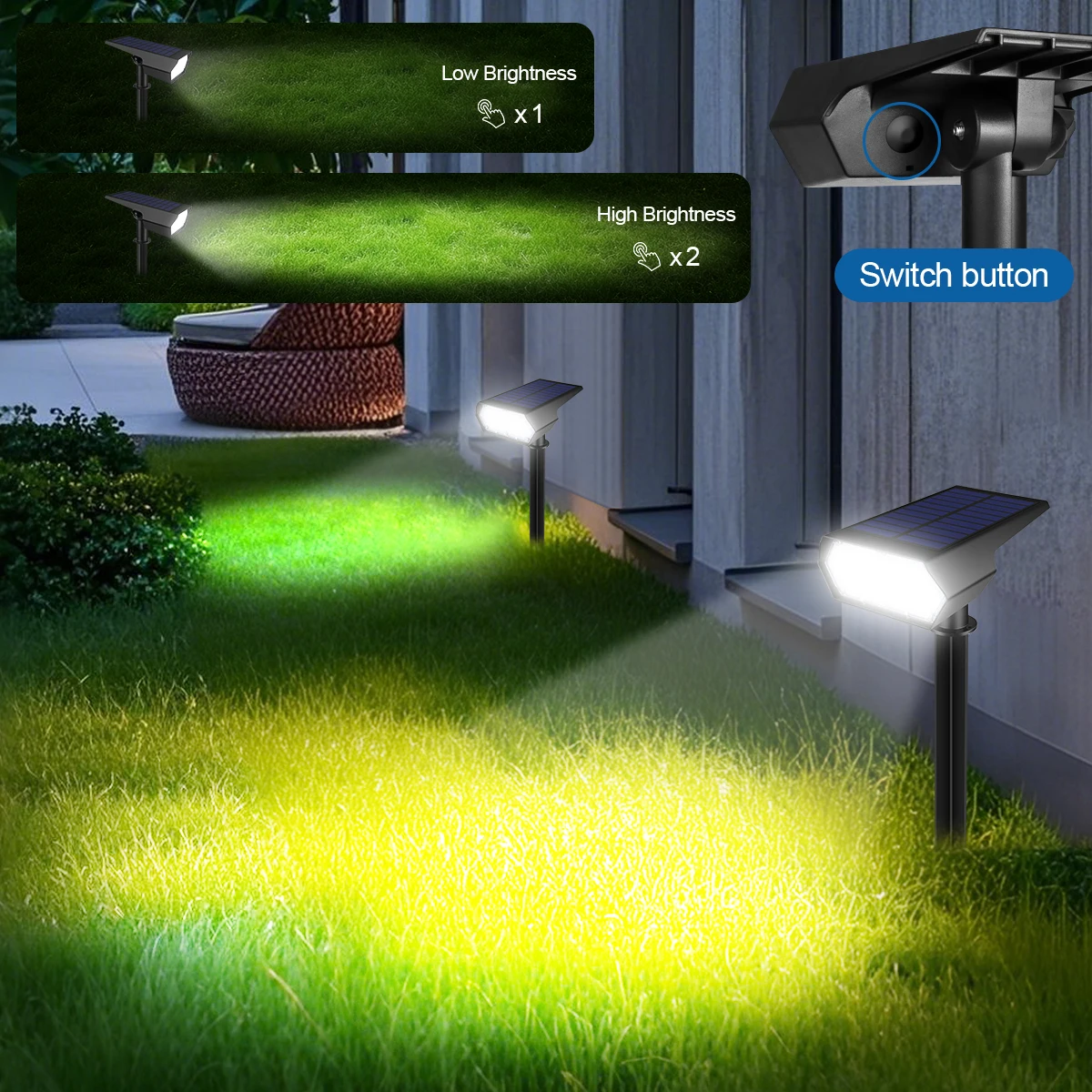 Solar Rechargeable LED Lawn Light Dusk to Dawn Light Sensor Outdoor Garden Path Spotlight For Backyard Yard Landscape Decoraiton