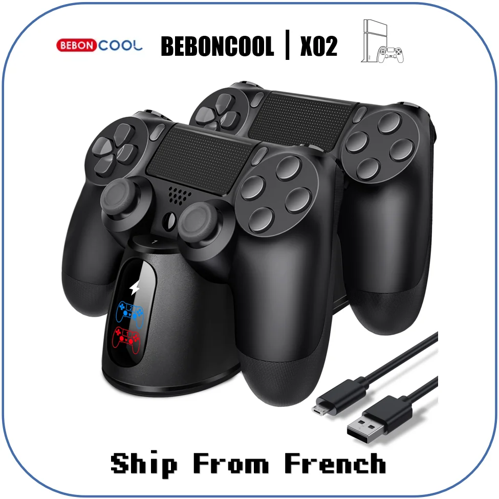 BEBONCOOL X02 LED Dual Controller Charger For PS4/PS4 Slim/PS4 Pro Fast Charging Station for PlayStation 4 with Charging Cable