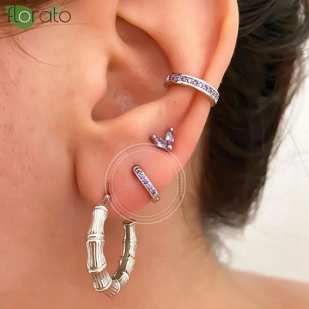 925 Sterling Silver Needle Colored CZ Crystal  Silver Hoop Earrings for Women Vintage Small Earring Hoops High Luxury Jewelry