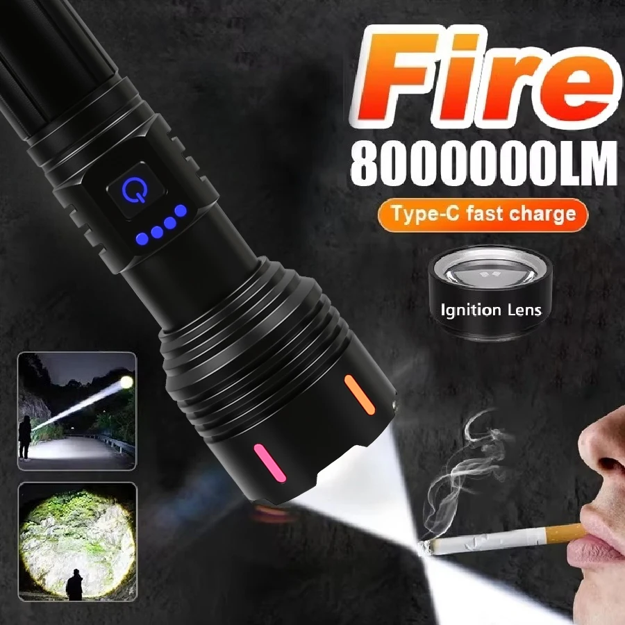 

Мощный светодиодный фонарик мощностью 30 Вт с пламенным зажиганием, перезаряжаемый зум-фонарик типа C с выключателем окон для приключений на открытом воздухе