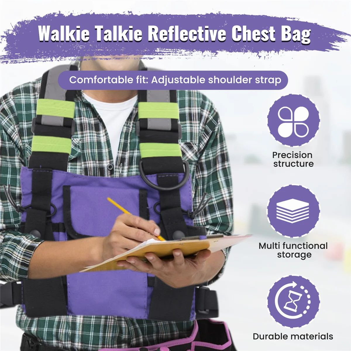 MARQ 워키 토키 더블 가슴 가방 라디오 반사 가슴 하네스 홀더 가방 조끼 장비 워키 토키 프론트 팩 파우치 케이스 C