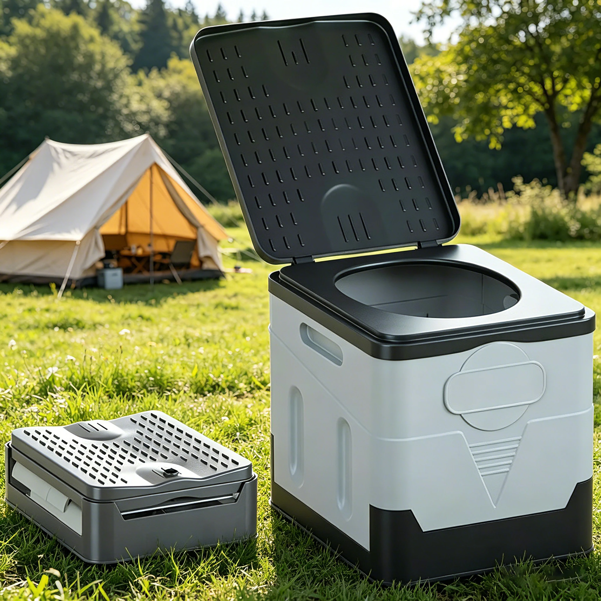 Toilette pliable portable anti-odeur avec boîte de rangement, toilette de voiture pour adulte, toilette d'urgence pour voyage en voiture