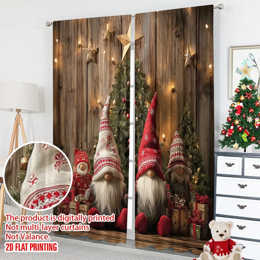 2 قطعة 2D الطباعة المسطحة عيد الميلاد الستائر الساخنة عيد الميلاد قزم جنوم تصميم الرقمية المطبوعة البوليستر الستائر الأسرة حفلة للعيش