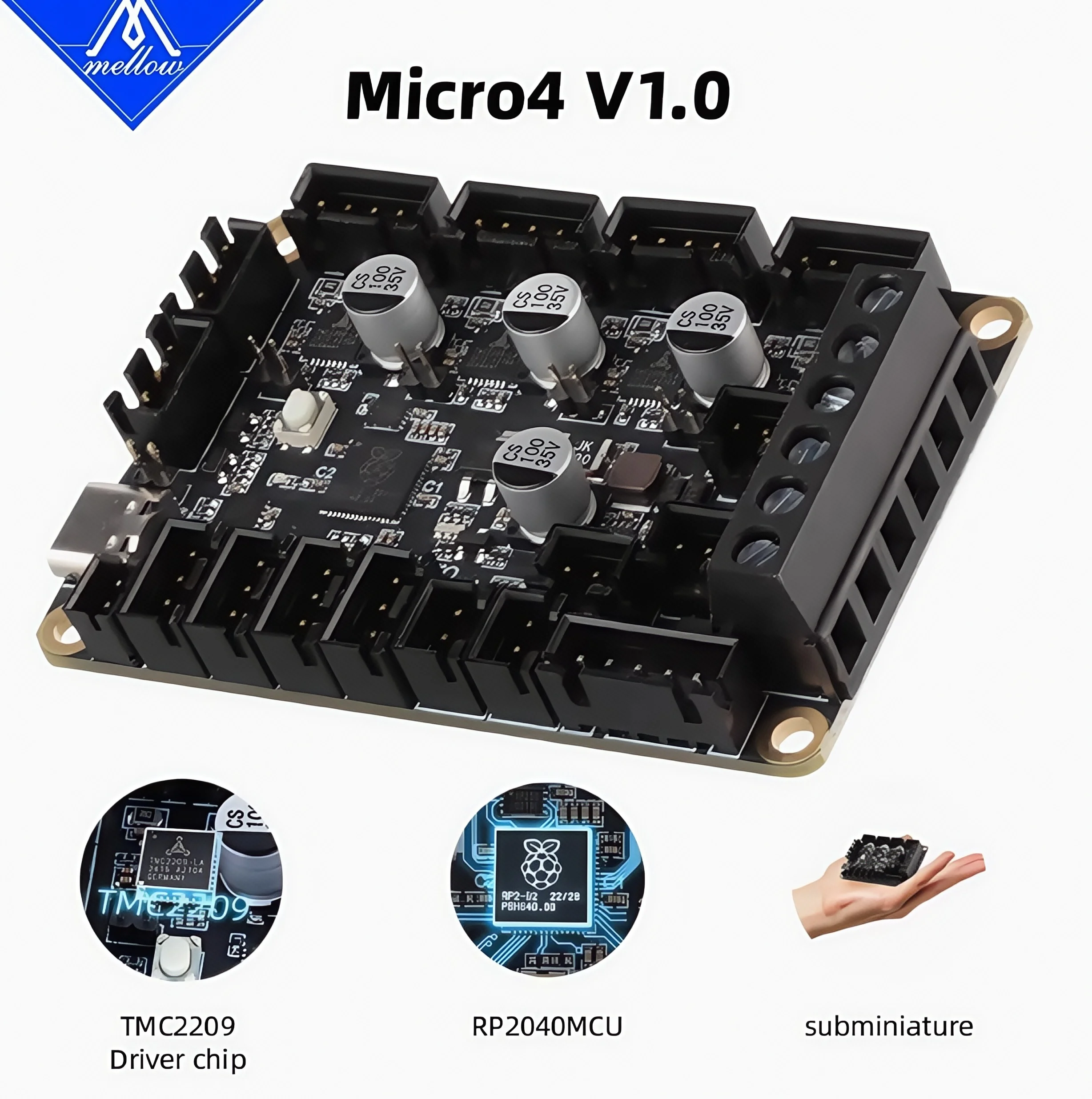 

Mellow Fly Micro4 V1.0 Мини-4-осевой 3D-принтер, материнская плата, подходящая для решений для модификации DIY