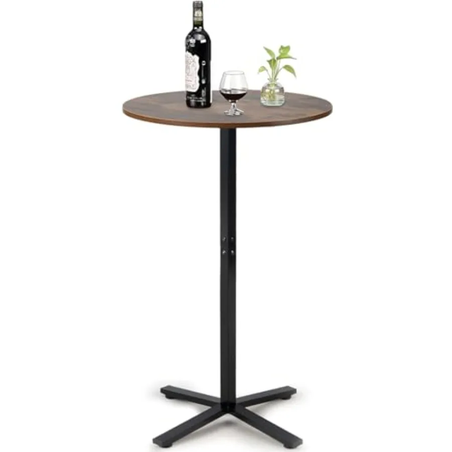 

Round Bar Table 41 Inch Height with Metal Frame and Cross Base for Home Kitchen Dining Bar Rustic Brown Basic