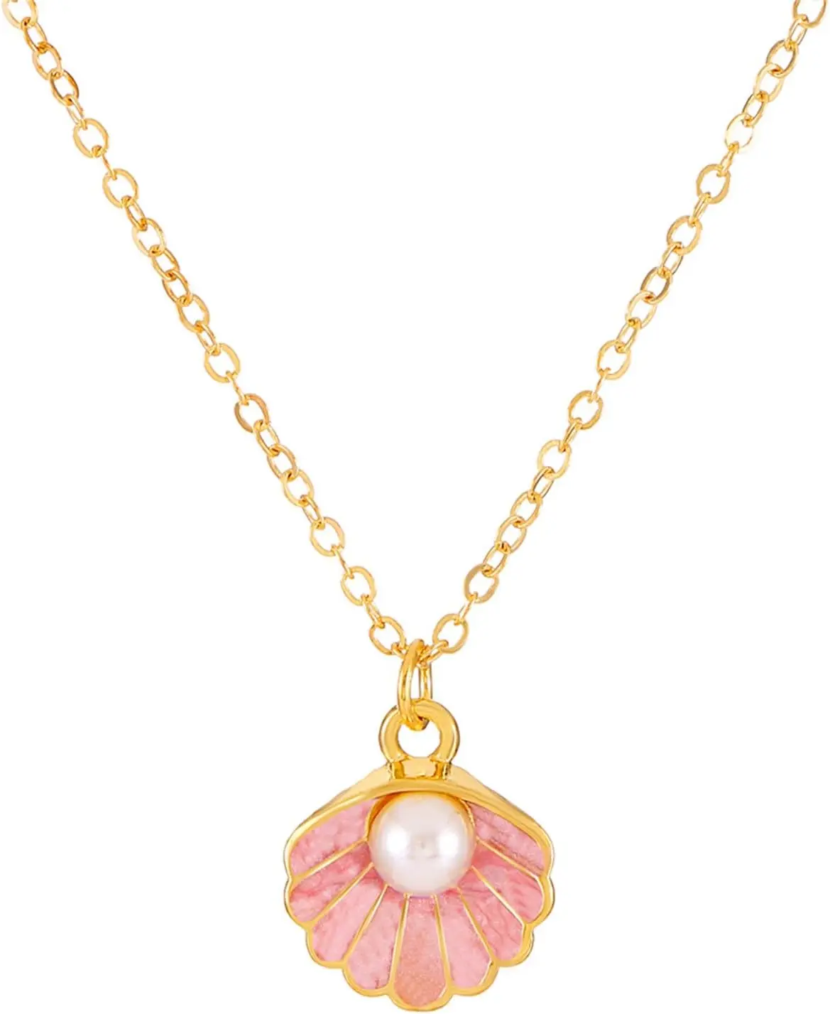 

Pearl Pendant Necklace Gold Plated Boho Enamel Pink Blue Scallop Sea Shell Starfish Ocean Animal Chain Necklace for Women Hawaii
