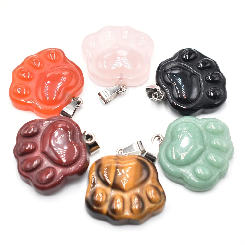 

Fashion best selling top quality natural stone mixed carved cat's paw pendants for jewelry making 6pcs/lot wholesale