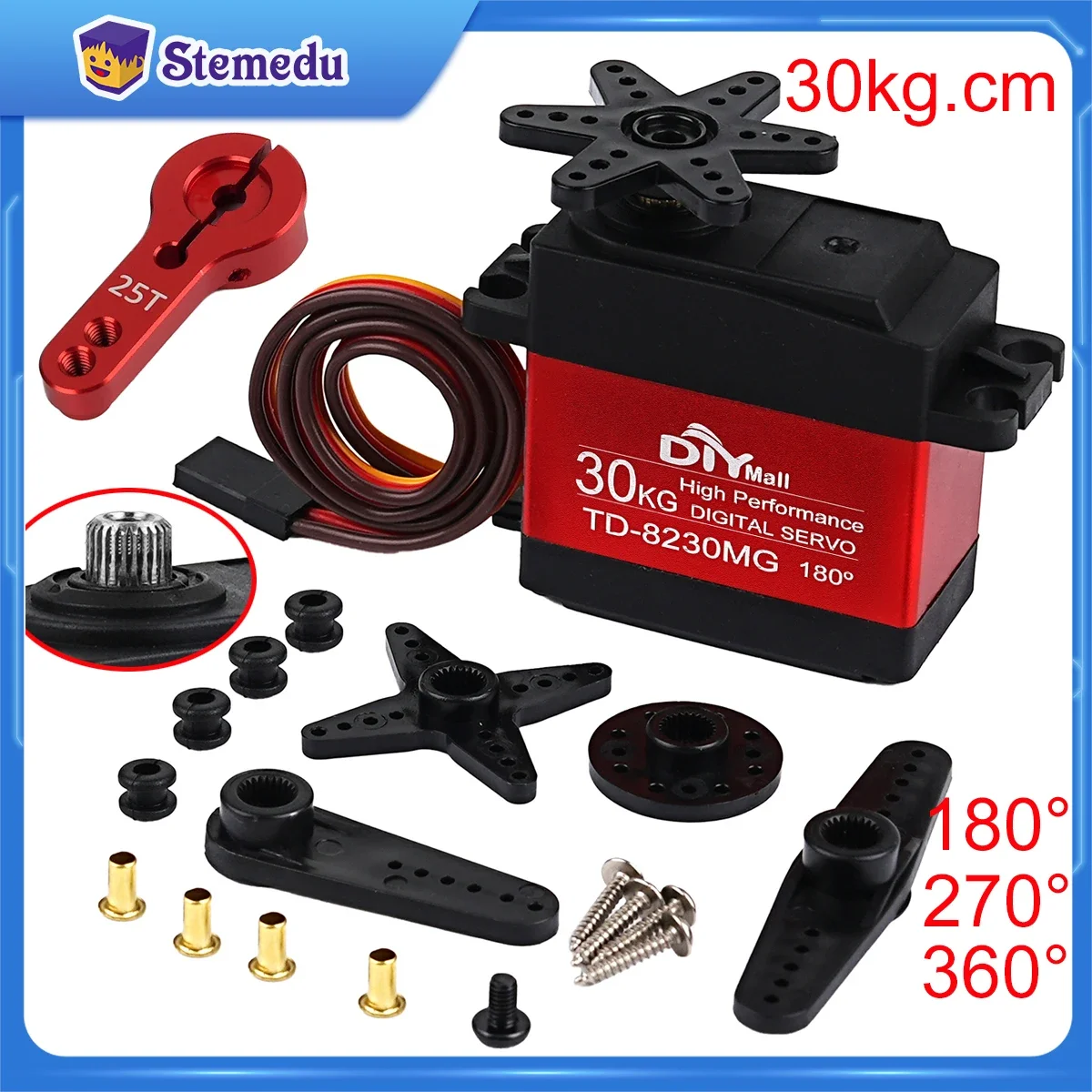 

TD-8230MG High Speed Waterproof 30KG Servos 180 270 360 Degree Large Torque Digital Servo Metal Gears & 25T Arm For RC Car Truck
