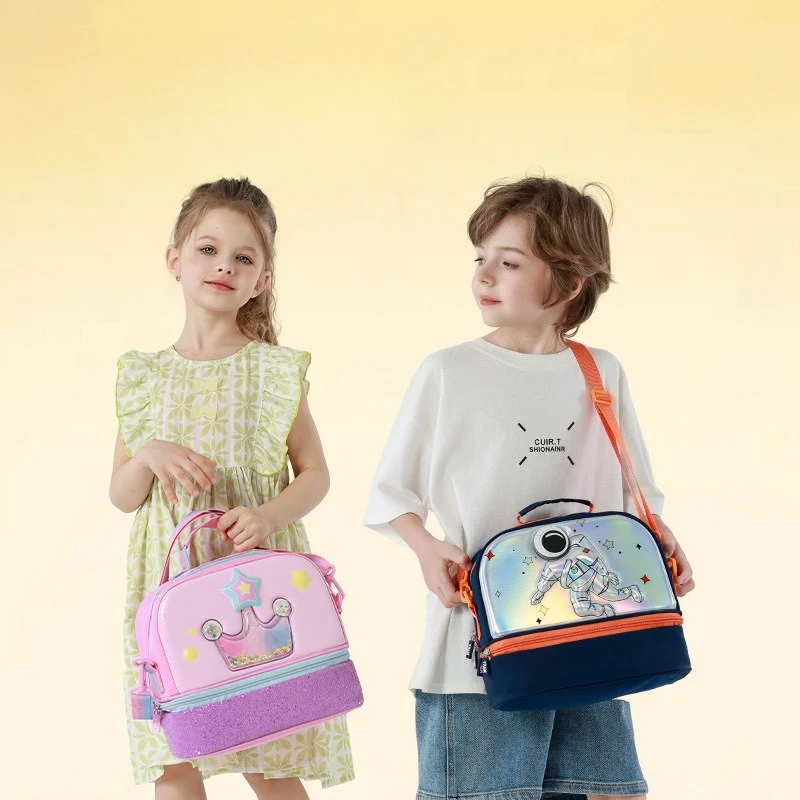 Kids Lunch Bag Cartoon EVA Double Layer Insulated Tote Student Bento Bag Waterproof Lunch Box Bag
