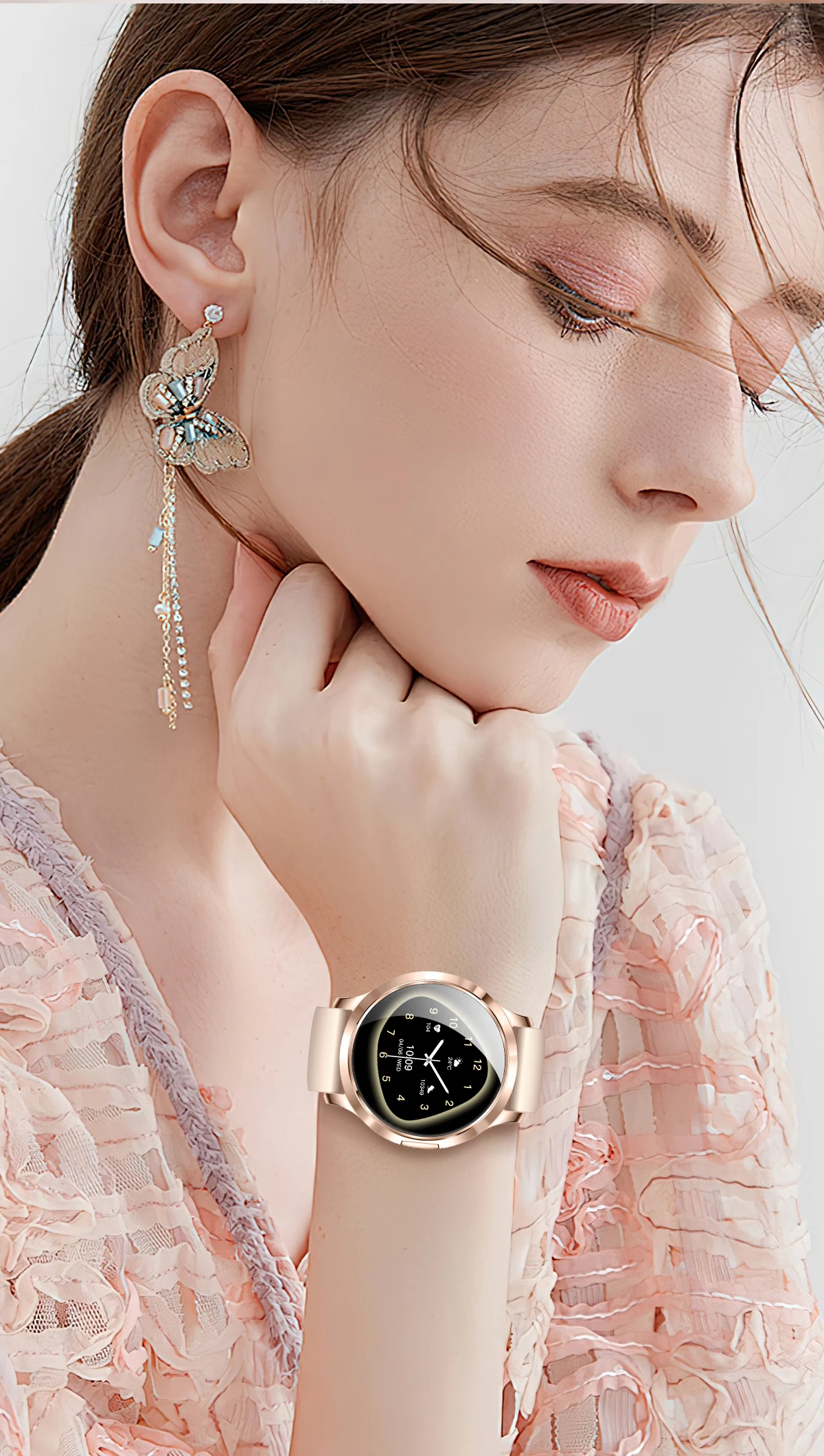 Neue Damen-Smartwatch, 1,32 Zoll, AMOLED, voller Touchscreen, Bluetooth-Anruf, Blutdruck, IP68, wasserdicht, NFC, 7,3 mm, ultradünnes Armband – Detail 24