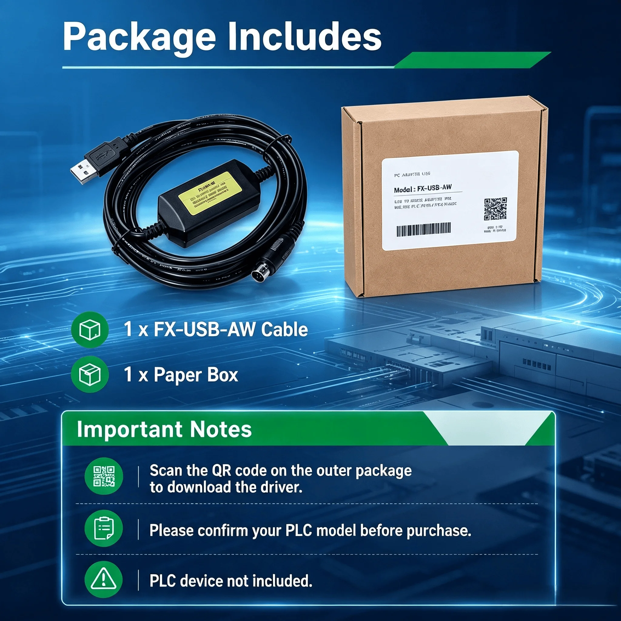 FX-USB-AW USB Programming Download Cable for Mitsubishi FX3 Series PLC, 3M 5V Cable with Enhanced Stable Communication