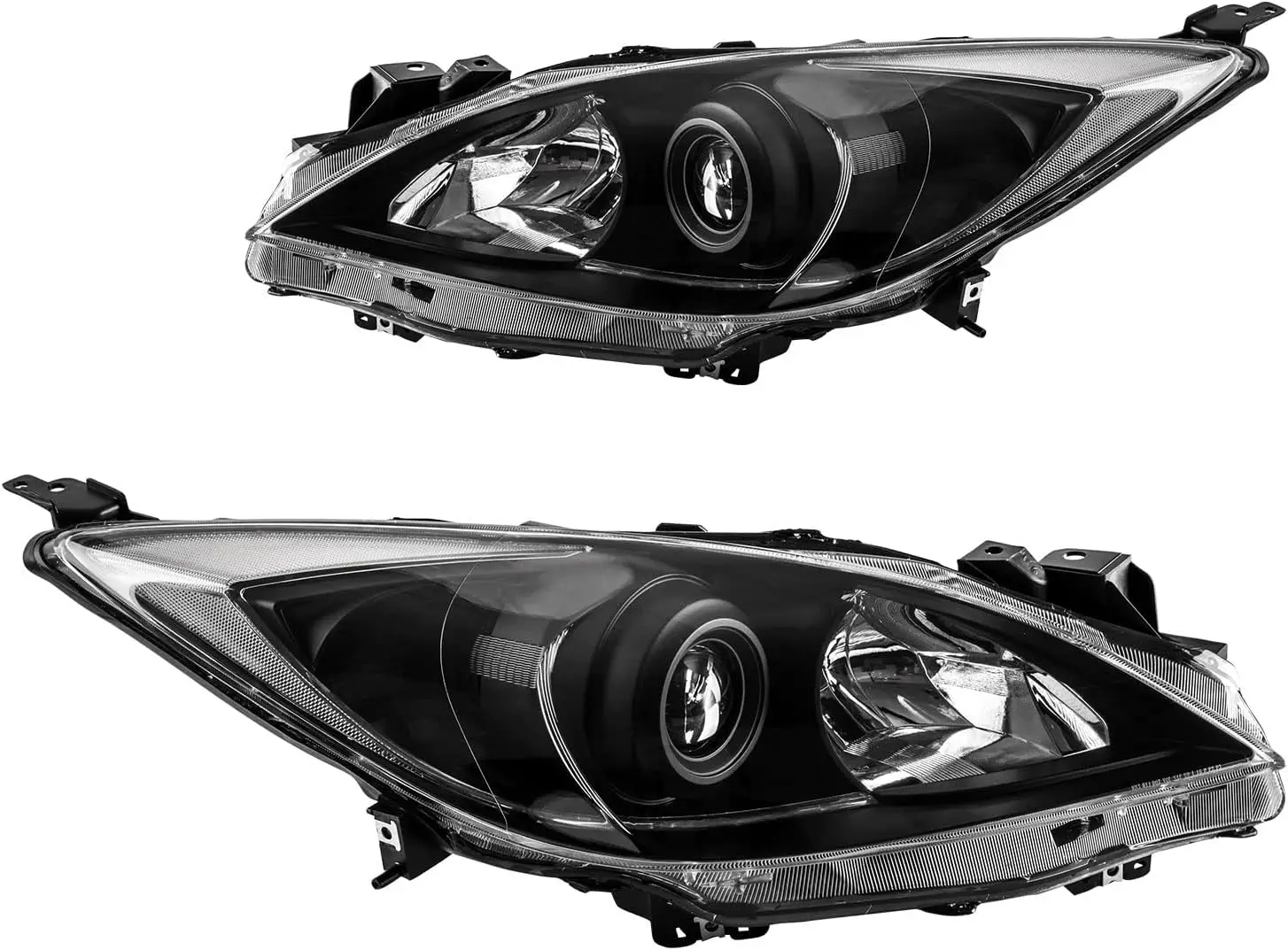 Front Headlight Assembly for 2010-2013 3 - Clear Lens & Clear Reflector, Black Housing, OE Replacement Headlamp, Driver and Pass