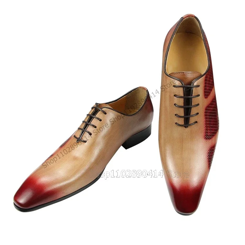 Chaussures Derby respirantes à bout pointu pour hommes, chaussures provoqué, rouge, marron, mode à lacets, luxe, fait à la main, fête, banquet