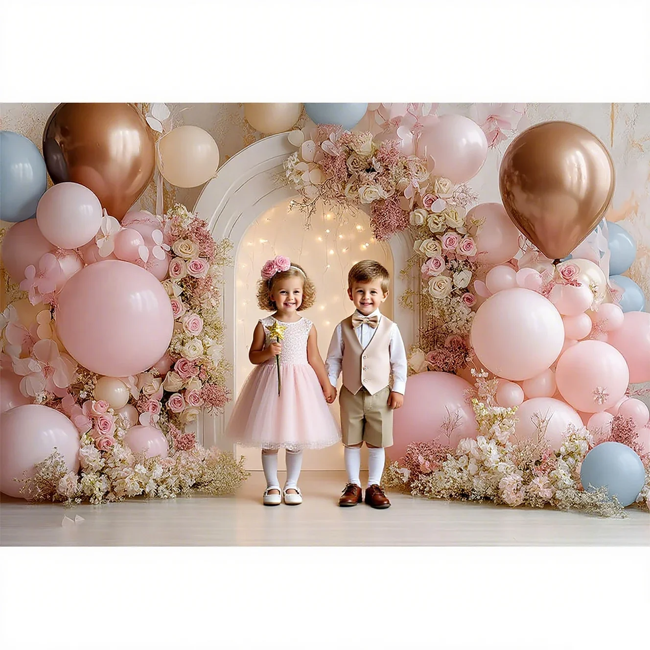 

VIKAMA White and Pink Arch Balloon Wall Portrait Props for Children and Adults Birthday Photography Backdrop for Girls