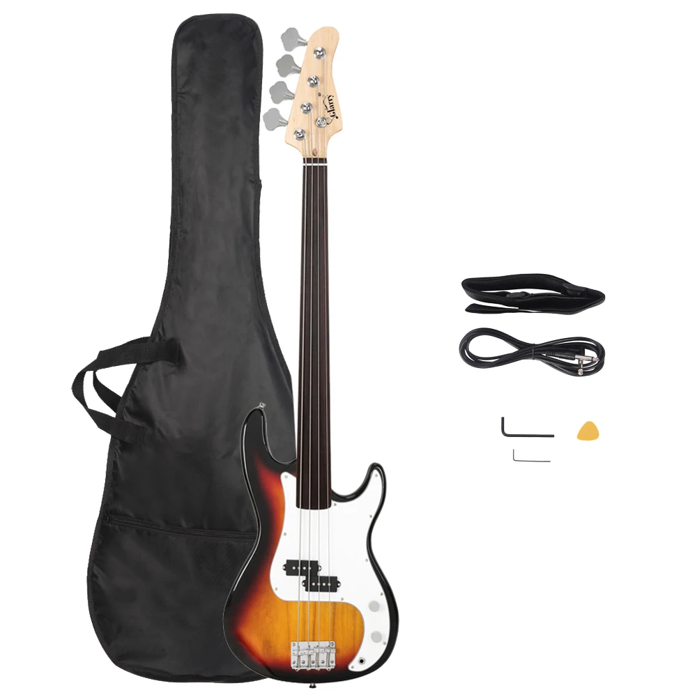 Electric Bass Guitar Full Size 4 String for experienced Bass Players Cord Wrench Tool Sunset Color