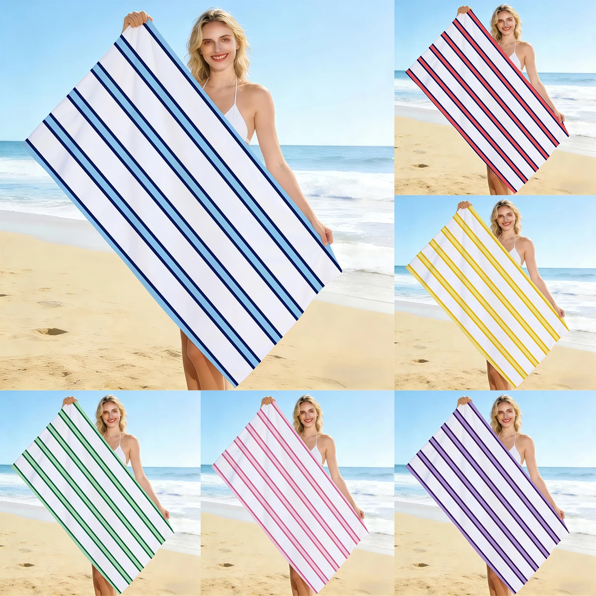 1pc simple vertical stripe printed beach towel, summer fashionable quick drying towel, ultra-fine fiber beach towel,